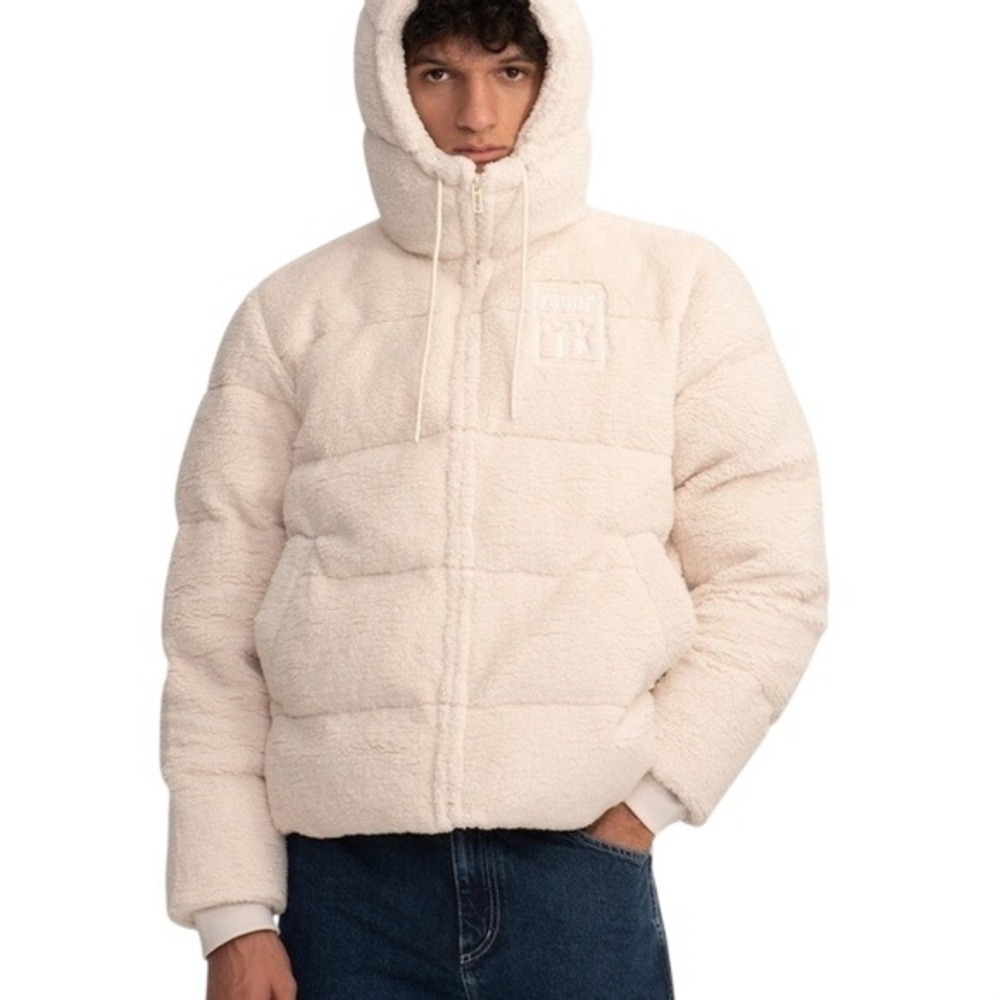 PUMA X Big Sean Puffer Jacket With Hoodie Birch‎ Beige Men's Large Full Zip NWOT